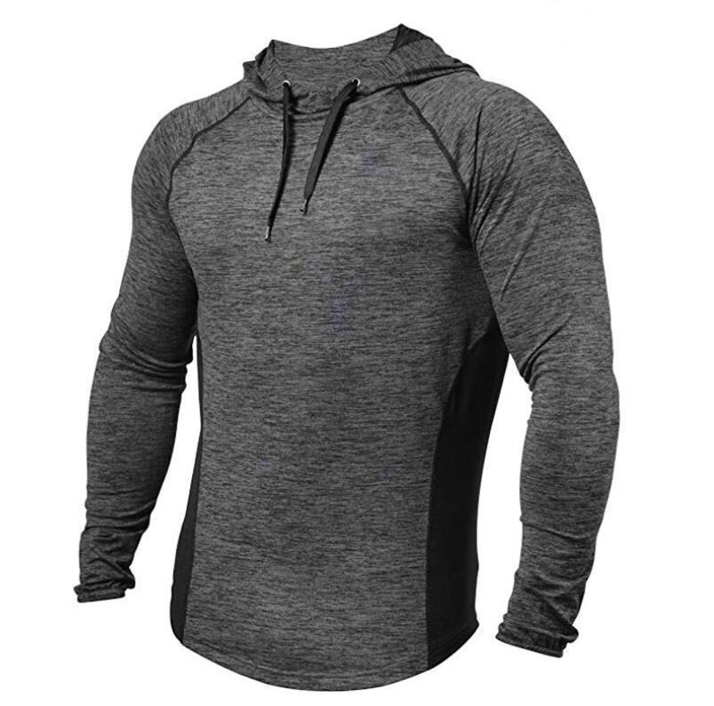 Men's T-shirt Outdoor Fitness Hooded T-shirt Men's Solid Color Sports Sweatshirt